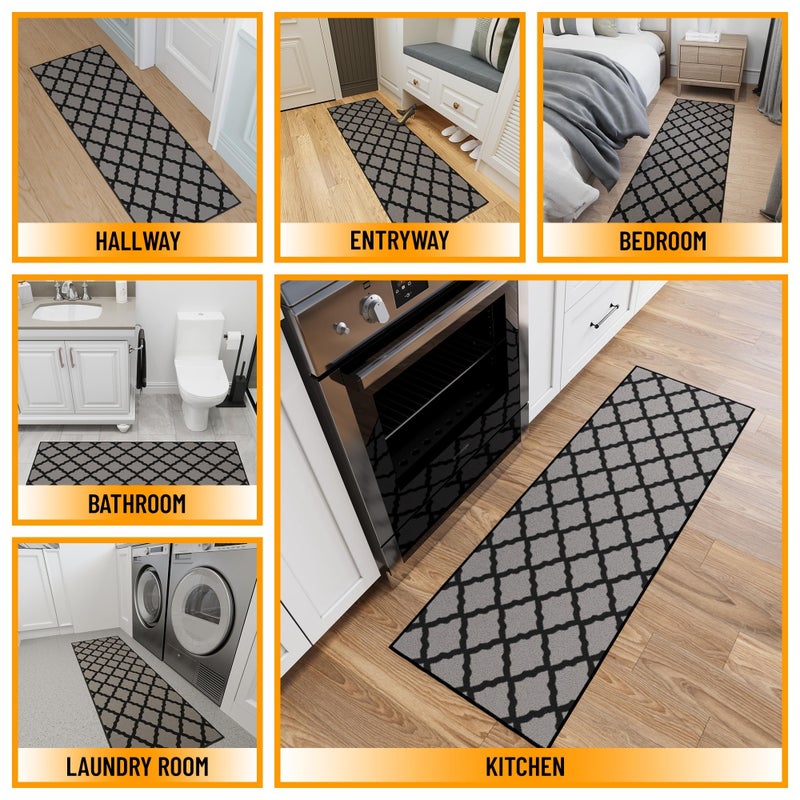 Ottomanson Hallway Runner Rug 20" x 59" Non Slip Trellis Area Rugs Easy to Clean Laundry Rug Runner Durable & Pet Friendly Floor Carpet Runners for Hallways Entryway Living Room Kitchen, Dark Gray - Image 3